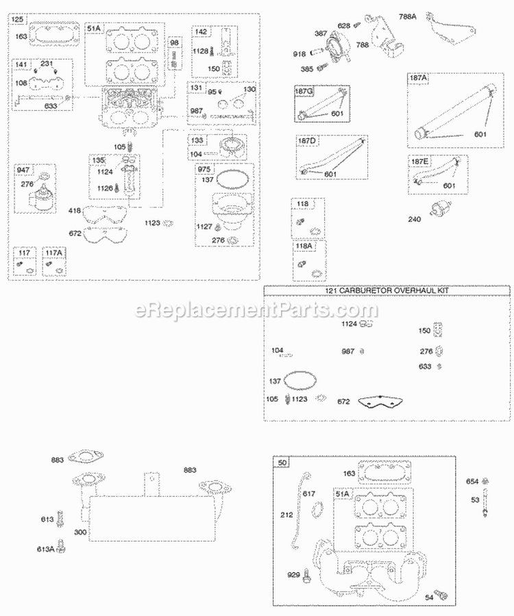Carburetor Exhaust System Kit-Carburetor Overhaul Diagram and Parts List for 44H777-0113-E1  Briggs and Stratton Engine
